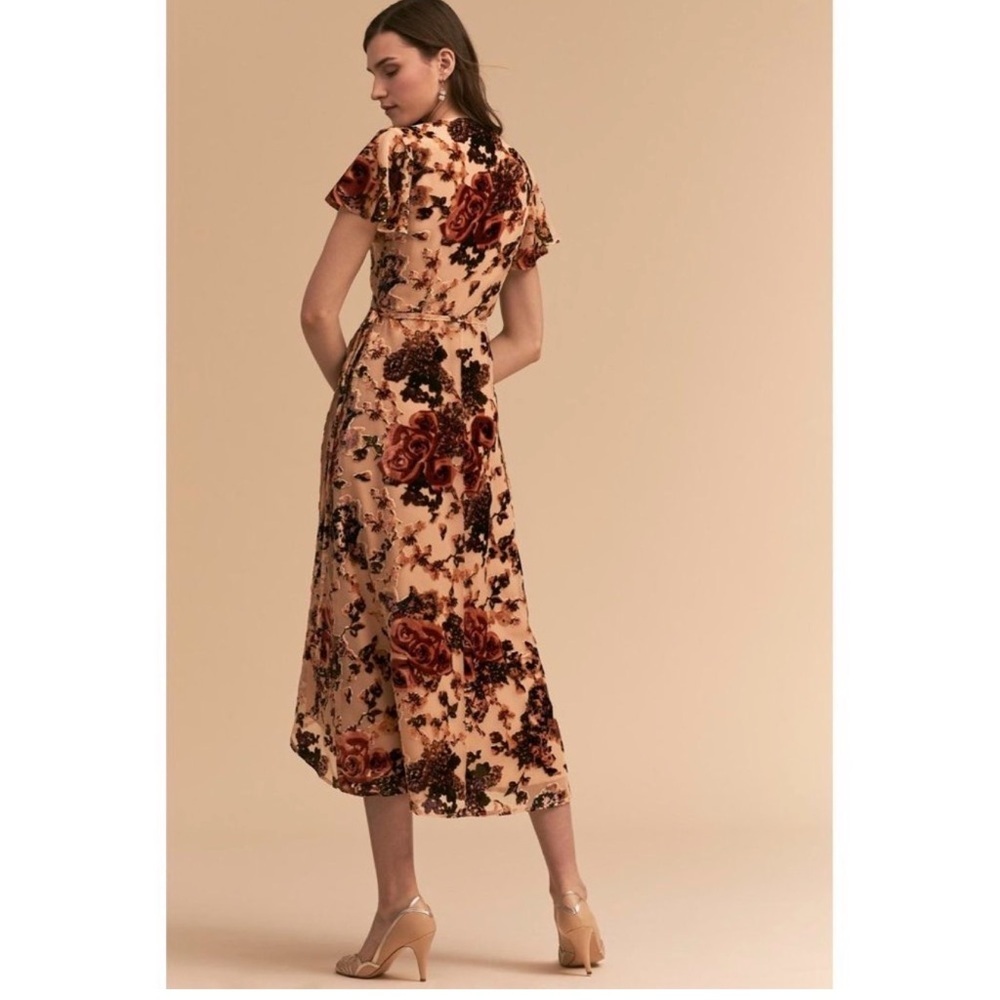 BHLDN Anthro Blush Velvet Burnout Floral Wrap Midi Dress Wedding Bridesmaid MED - Picture 12 of 12